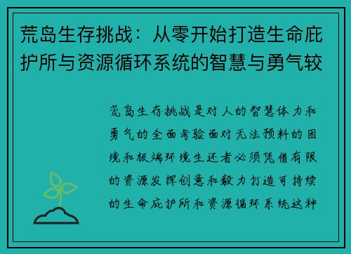 荒岛生存挑战：从零开始打造生命庇护所与资源循环系统的智慧与勇气较量